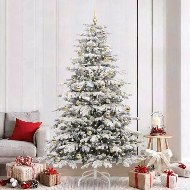 Berkfield Home Artificial Hinged Christmas Tree in White, Height: 240 cm