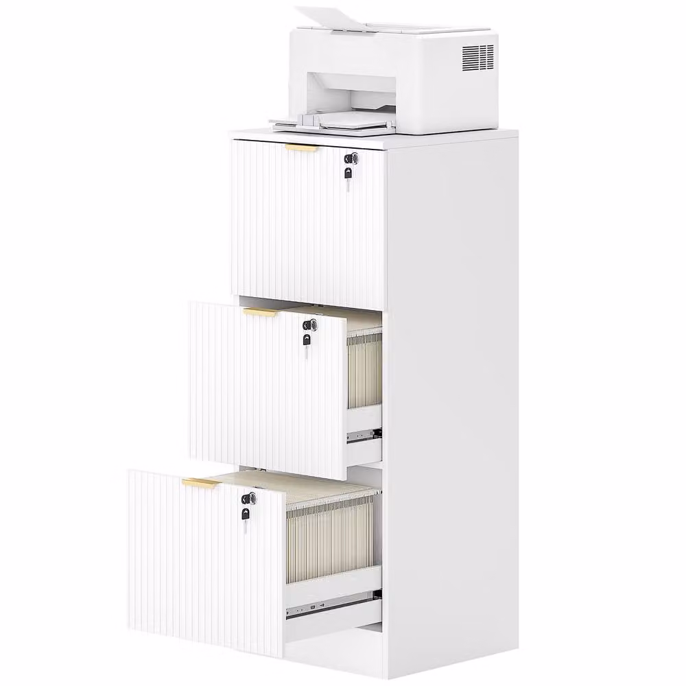 STILVORA White Lacquered Filing Cabinet with 3 Lockable Drawers, W/D/H: 40 x 40 x 101 cm – 4