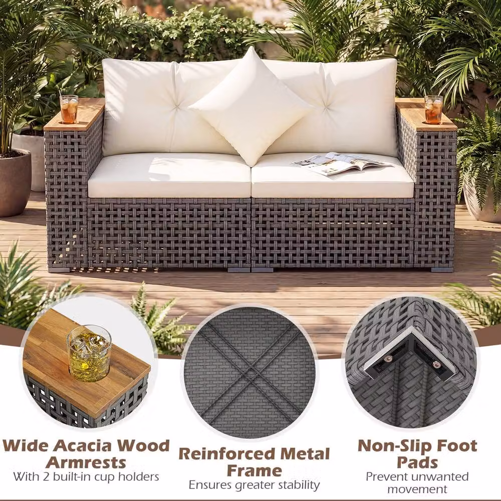 Costway 2-Piece L-Shape Patio Corner Sofa Set with Cushions in White – 5