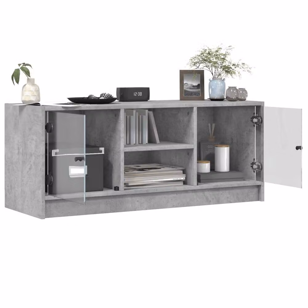 Berkfield Home TV Cabinet with Glass Doors in Concrete Grey, W/D/H: 102 x 37 x 42 cm – 4