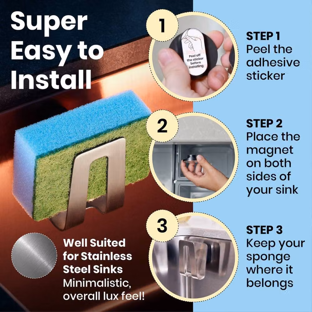 Happysinks Magnetic Sponge Holder Kit in Stainless Steel, Silver or Sand – 9