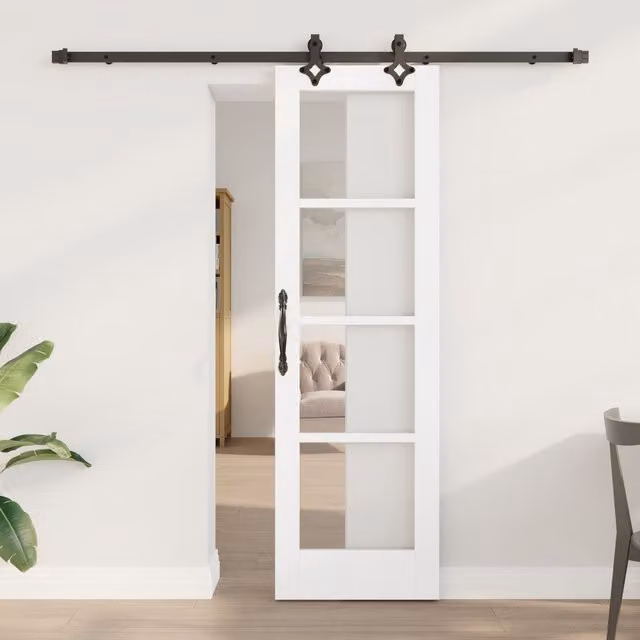 Berkfield Home Orkdal Modern Sliding Door with Hardware Set in White Lacquered Solid Wood and Glass, H: 198.5 cm, W: 61.0 cm