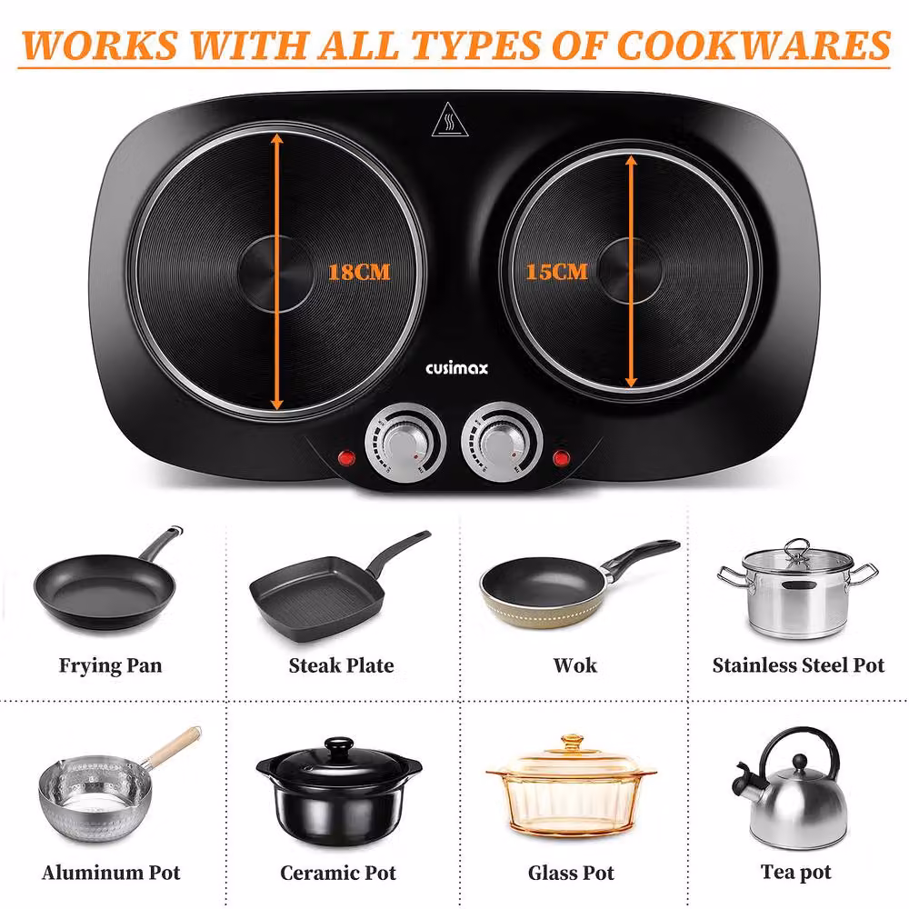 Cusimax 2500W Portable Double Cast Radiant Hot Plate in Black – 7