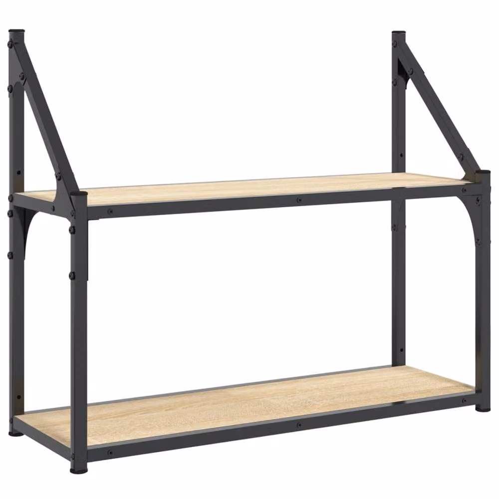 Berkfield Home 2-Tier Wall Mounted Industrial Shelf in Sonoma Oak, Brown, W/D/H: 60 x 21 x 51 cm – 3