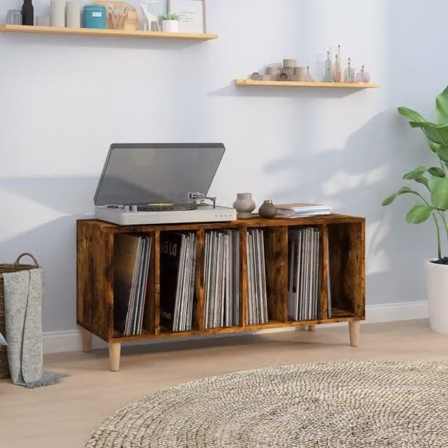 Berkfield Home Record Cabinet in Smoked Oak Brown, W/D/H: 100 x 38 x 48 cm
