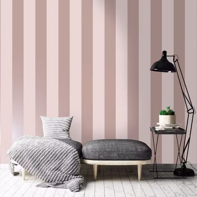 Holden Modern Abstract Striped Motif Wallpaper in Pink and Gold