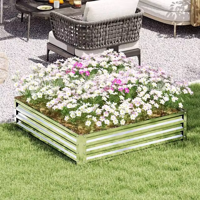 Outsunny 432L Raised Garden Bed in Silver Tone, W/D/H: 120 x 120 x 30 cm
