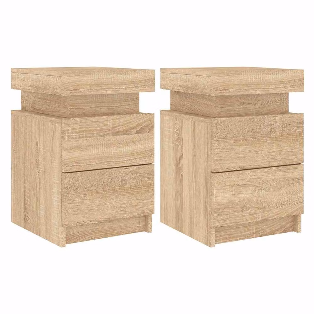 Berkfield Home Beautiful Bedside Cabinets with Integrated LED Lights, 2 Pack, Sonoma Oak Natural, W/D/H: 88.9 x 35 cm x 39 cm x 55 cm – 2