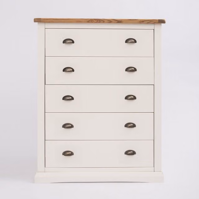 Cabinet Bits Cosenza 5 Drawer Chest of Drawers in Off-White with Gold Brass Handles