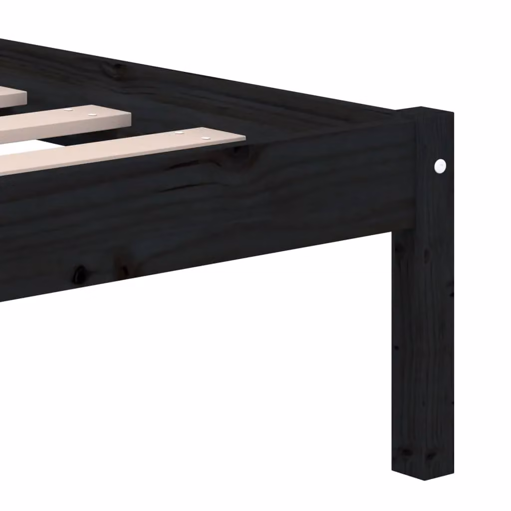 Berkfield Home King Size Solid Pine Wood Bed Frame in Black, W: 150 cm, L: 200 cm – 3
