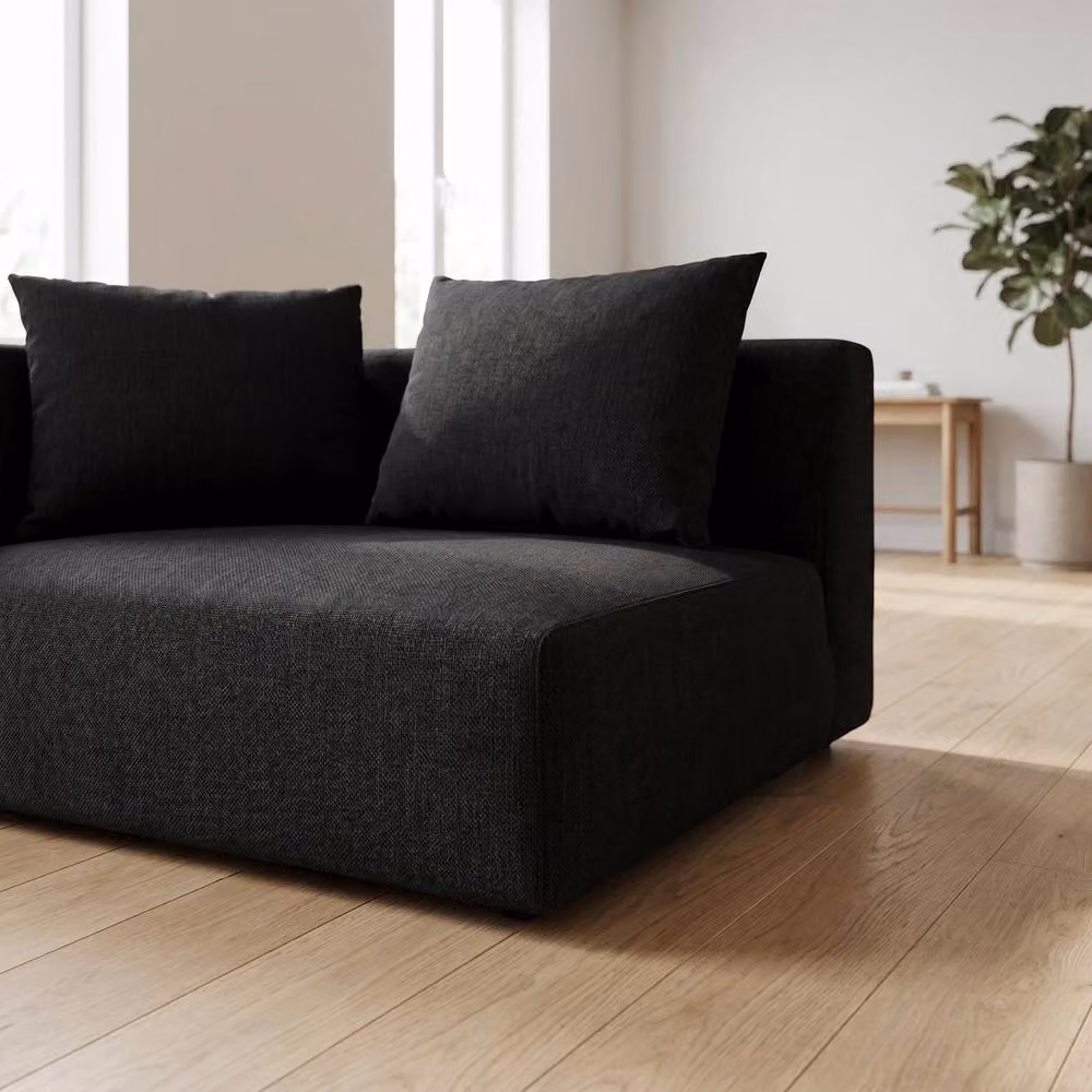 Abakus Direct Tokyo Corner Seat in Black and Warm Beige Basket Weave Fabric with Deep Seat – 3