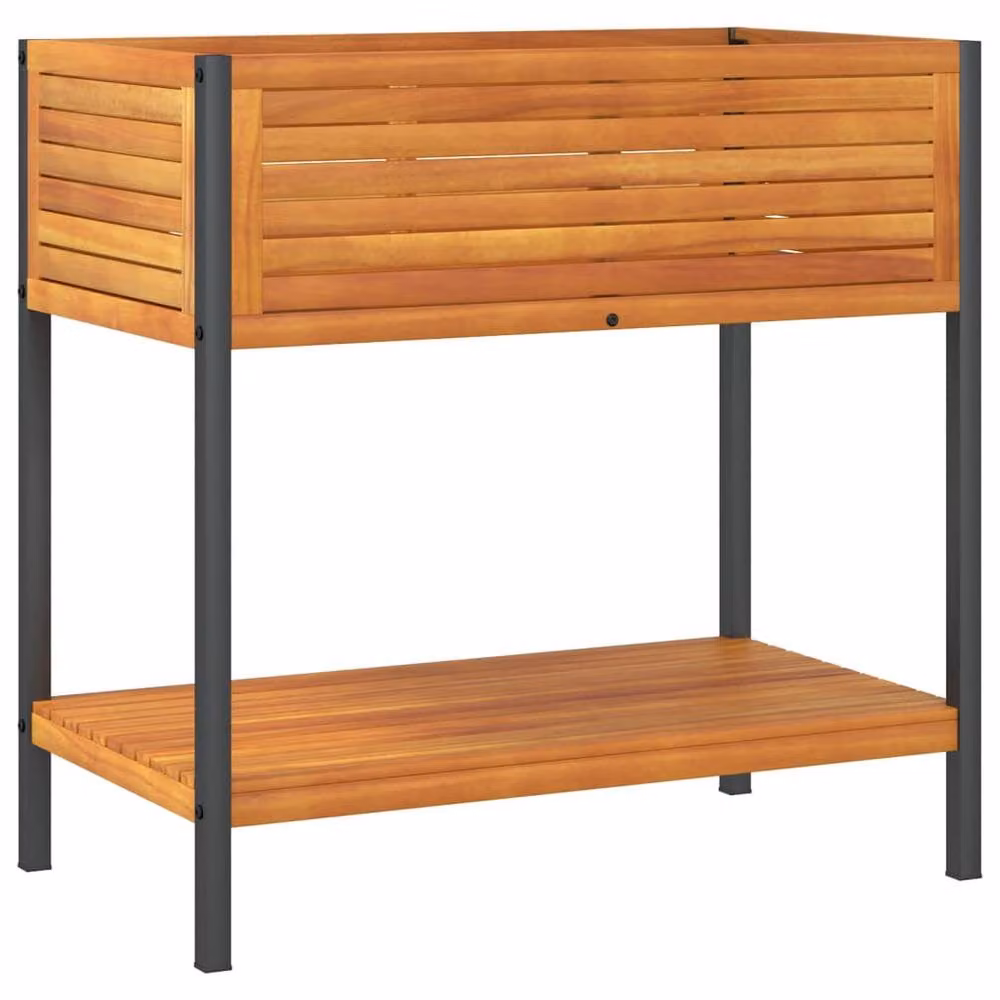 Berkfield Home Garden Planter with Shelf in Brown Acacia Wood and Steel, W/D/H: 80 x 45 x 80 cm – 2