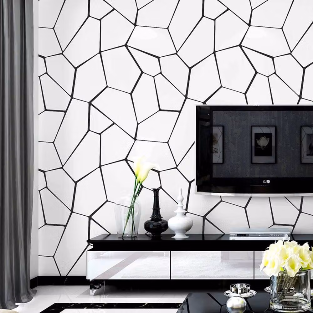 EONLION Black and White Geometric Abstract Non-woven Wallpaper, Width: 100 cm, Length: 9.5 m – 4