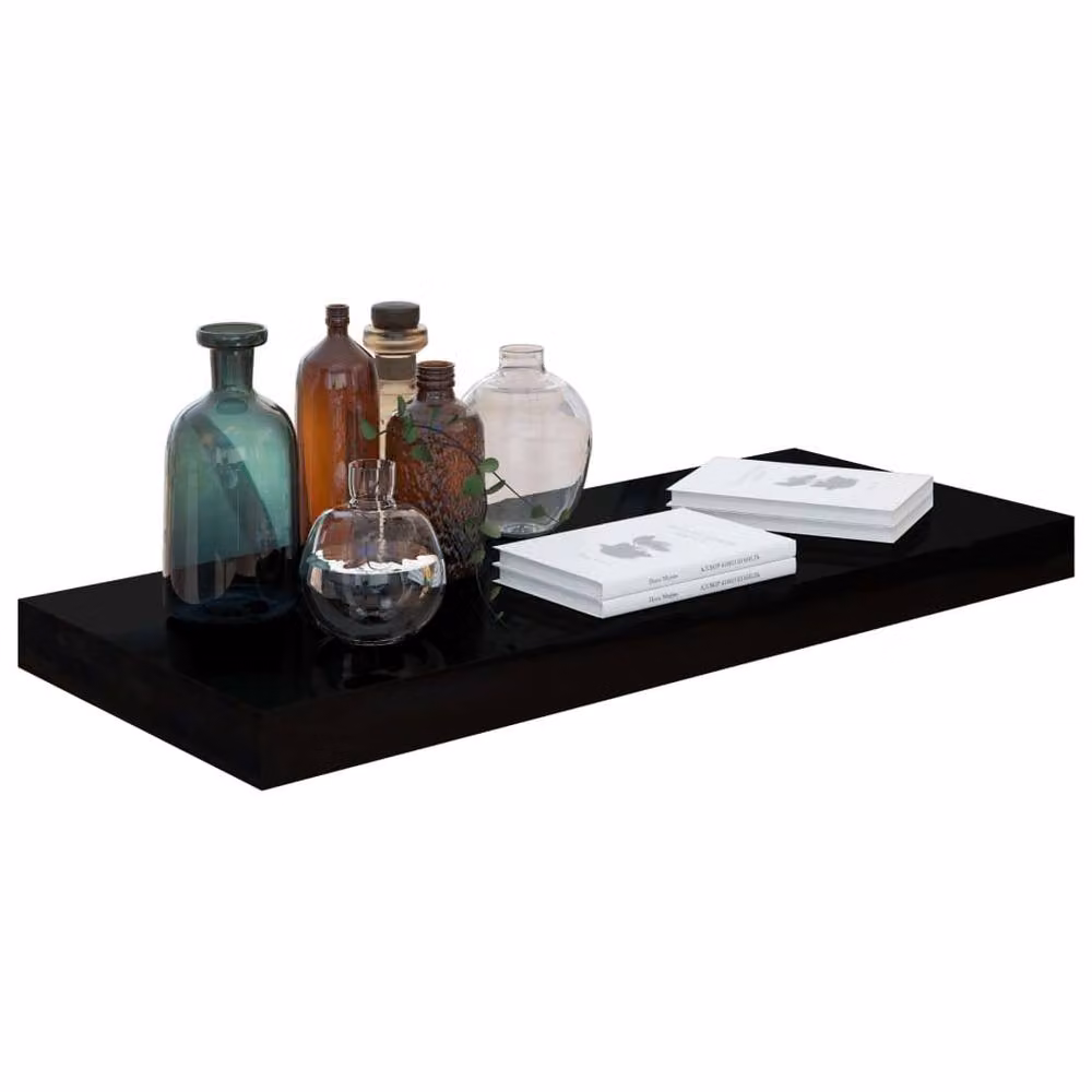 Berkfield Home Floating Wall Shelf in High Gloss Black, W: 60 cm, D: 23.5 cm, H: 3.8 cm – 3