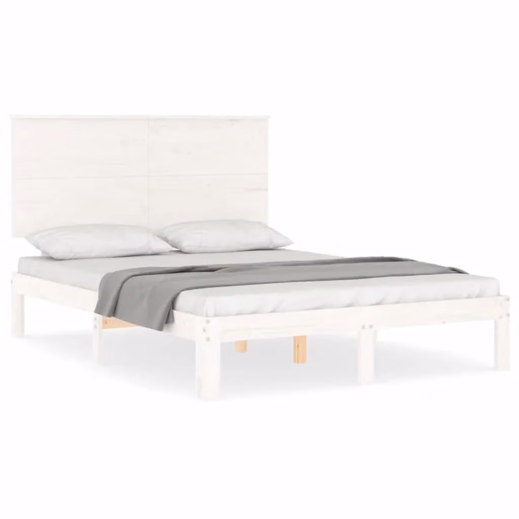 Berkfield Home Solid Wood Pine Bed Frame with Headboard in White, W/D/H: 120 x 200 cm – 2