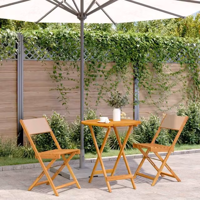 Berkfield Home 3 Piece Bistro Set in Beige Taupe Fabric and Solid Acacia Wood – 1
