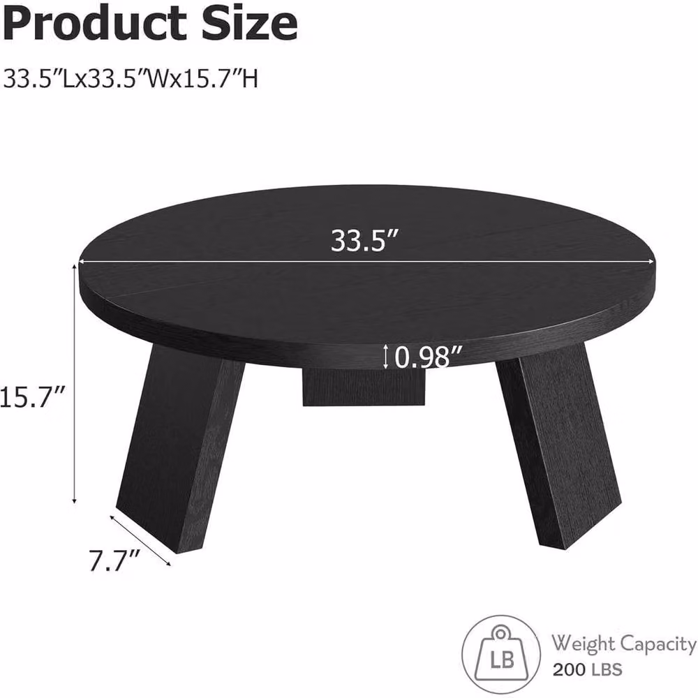 KORVIXA Round Black Coffee Table with Matt Finish, Diameter: 100 cm, Height: 40 cm – 2