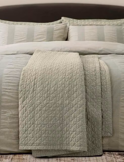 Bedeck of Belfast Pure Cotton Stonewashed Geometric Quilted Throw in Green