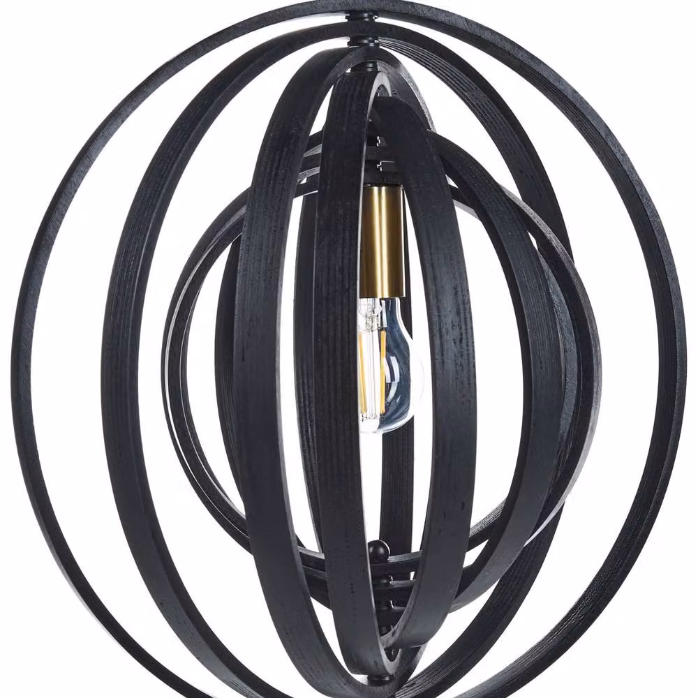Wyld and Coco Black Poplar Wood Round Pendant Lamp with Adjustable Shade and Two Settings – 2