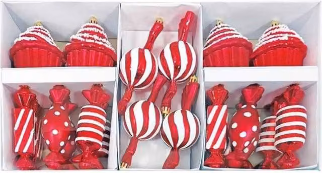 Premier Red Striped Candy Cane Christmas Pendant Decoration Set, Pack of 20