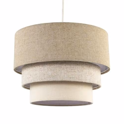 Happy Homewares Contemporary Round Triple Tier Beige Fabric Pendant Light Shade, Diameter: 30 cm – 1