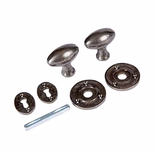 Hammer and Tongs Oval Rim and Mortice Door Knob Set in Grey Raw Iron, Width: 60 mm