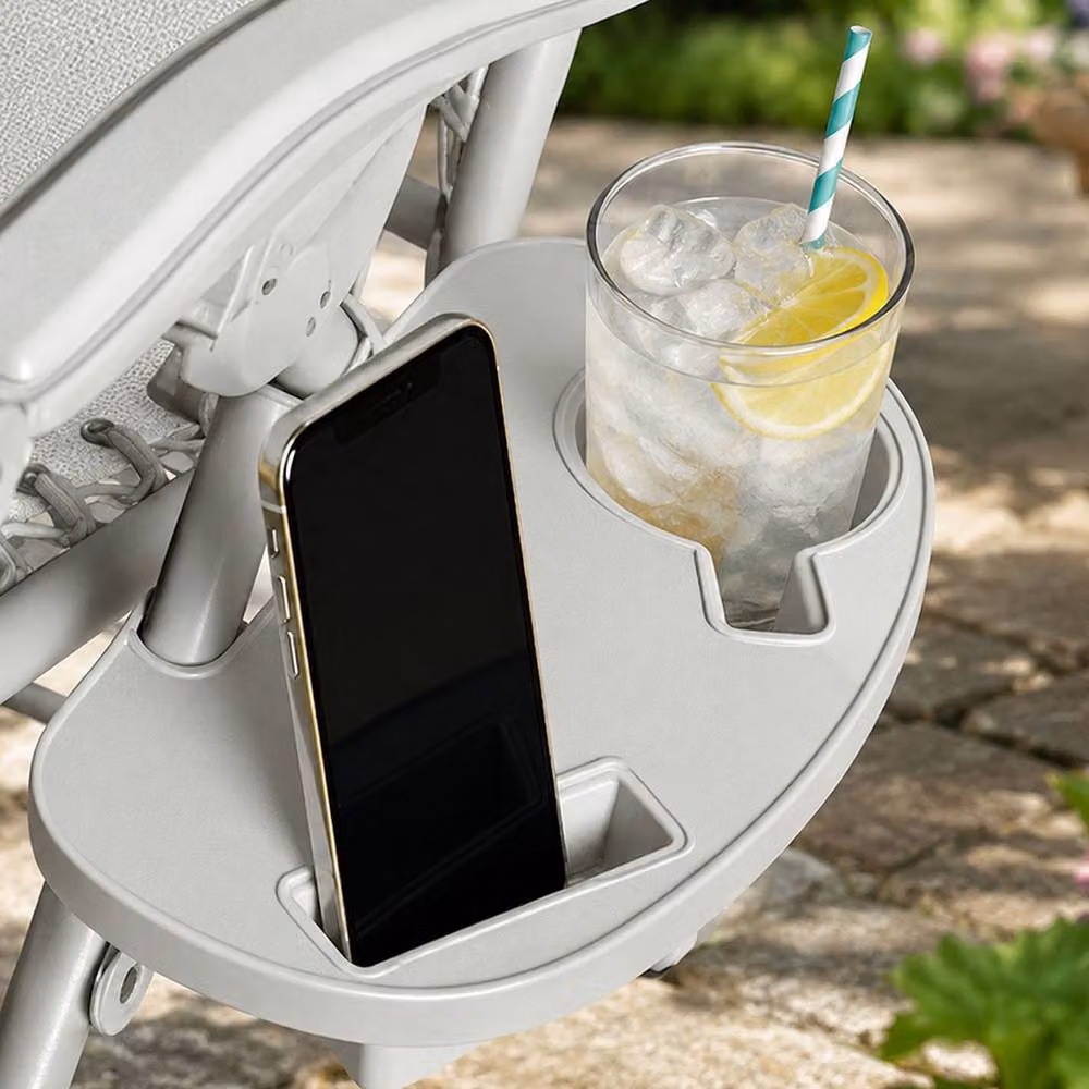 Neo Zero Gravity Recliner Garden Sun Loungers in Light Grey with Adjustable Headrest and Side Tray – 6
