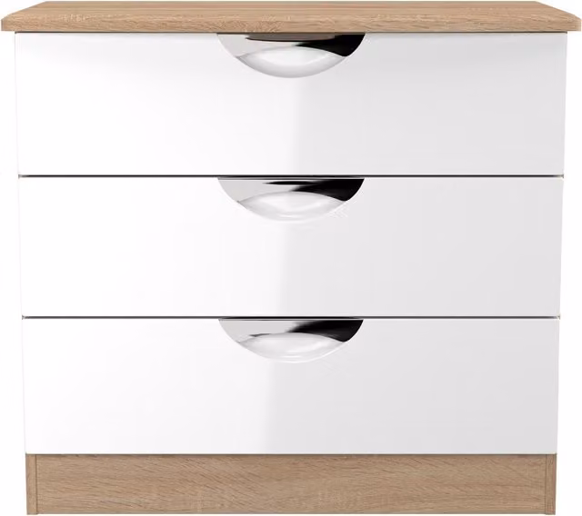 2 U Holborn 3 Drawer Chest in White Glossy Finish, Ready Assembled