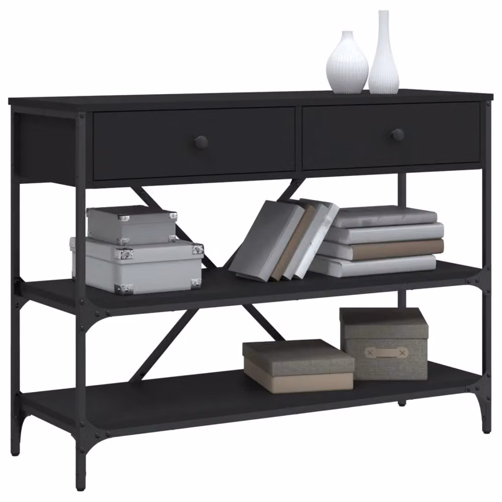 Berkfield Home Classic Console Table with Drawers and Shelves in Black – 3