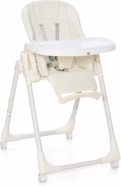 Costway Folding Baby High Chair in Beige with Castors and Five-Point Harness
