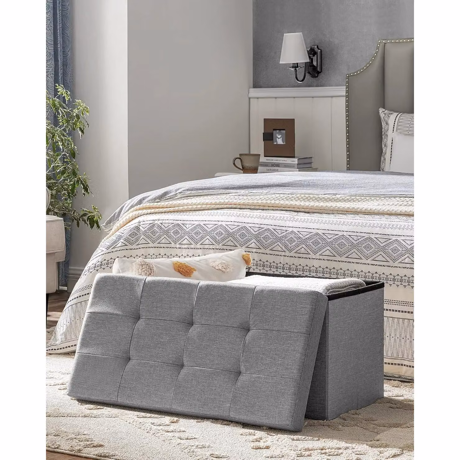 SONGMICS Medium Storage Ottoman Bench in Light Grey – 2