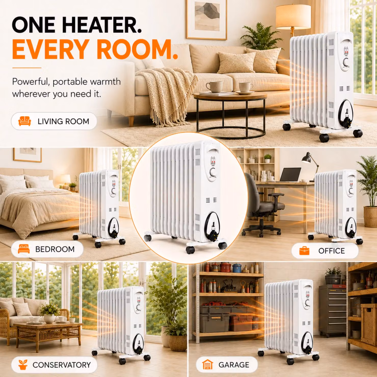 MYLEK 2.5kW Electric Oil Filled Portable Radiator with Adjustable Thermostat in White – 4