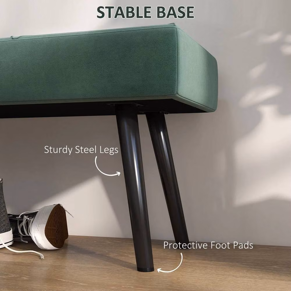 NESTLUNE Modern Upholstered Velvet End of Bed Bench in Green with Metal Legs, W: 100 cm, D: 50 cm – 6