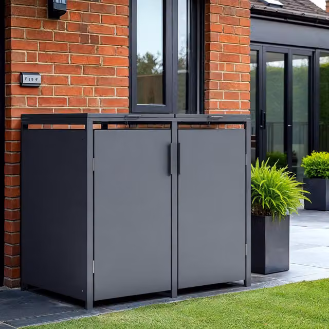 The Garden Furniture Centre Anthracite Galvanised Steel Double Solid Panel Storage Cover