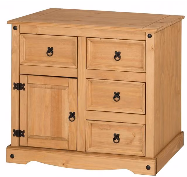 Mercers Furniture Corona Small Solid Wood Pine Sideboard Cabinet in Antique Wax Brown, W/D/H: 76 x 40 x 87 cm