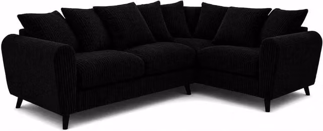 SOFASELECTION UK Harlow Modern Right Hand Corner Sofa in Black Jumbo Cord Fabric with Solid Wood Frame