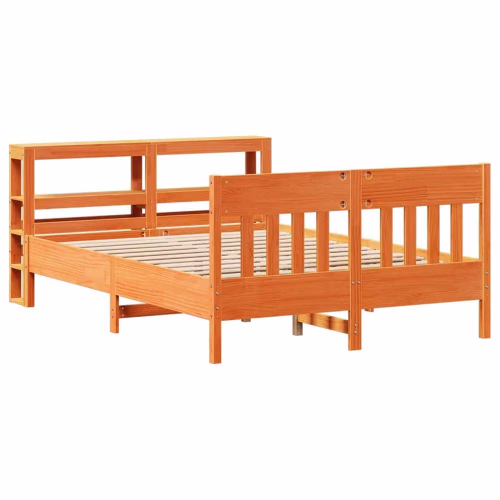Berkfield Home King Size Solid Wood Pine Bed Frame in Waxed Brown, W/D/H: 150 x 200 cm – 2