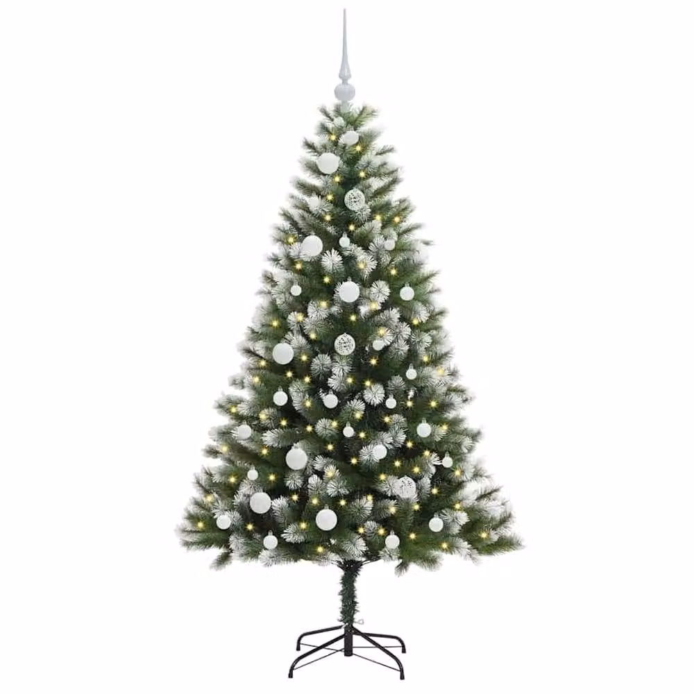 Berkfield Home Artificial Hinged Christmas Tree with Flocked Snow, Green, Height: 150 cm – 3