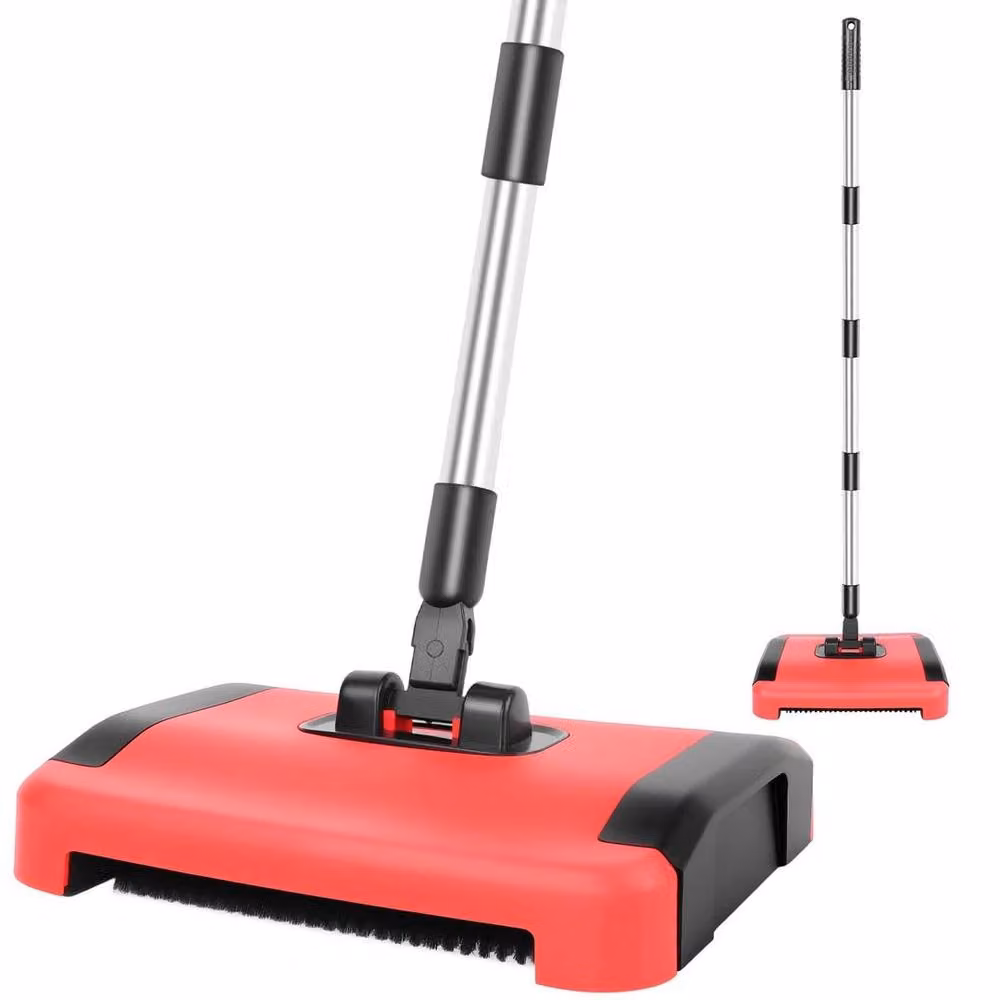 FLAVORA Lightweight Manual Walk-Behind Carpet Sweeper in Red – 3