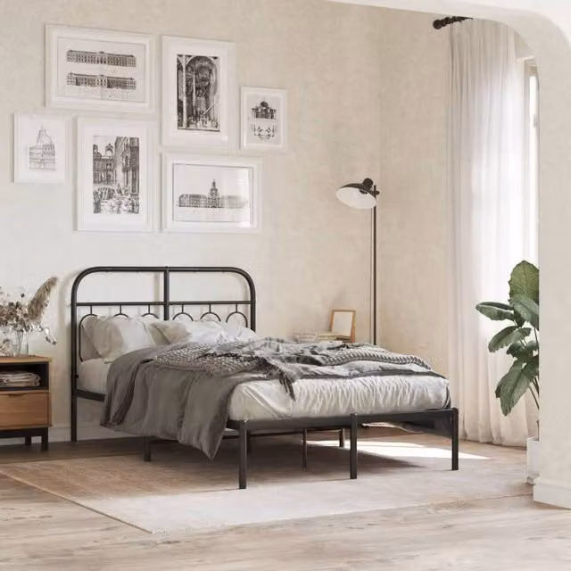 Berkfield Home Metal Headboard in Black Matt, Width: 120 cm
