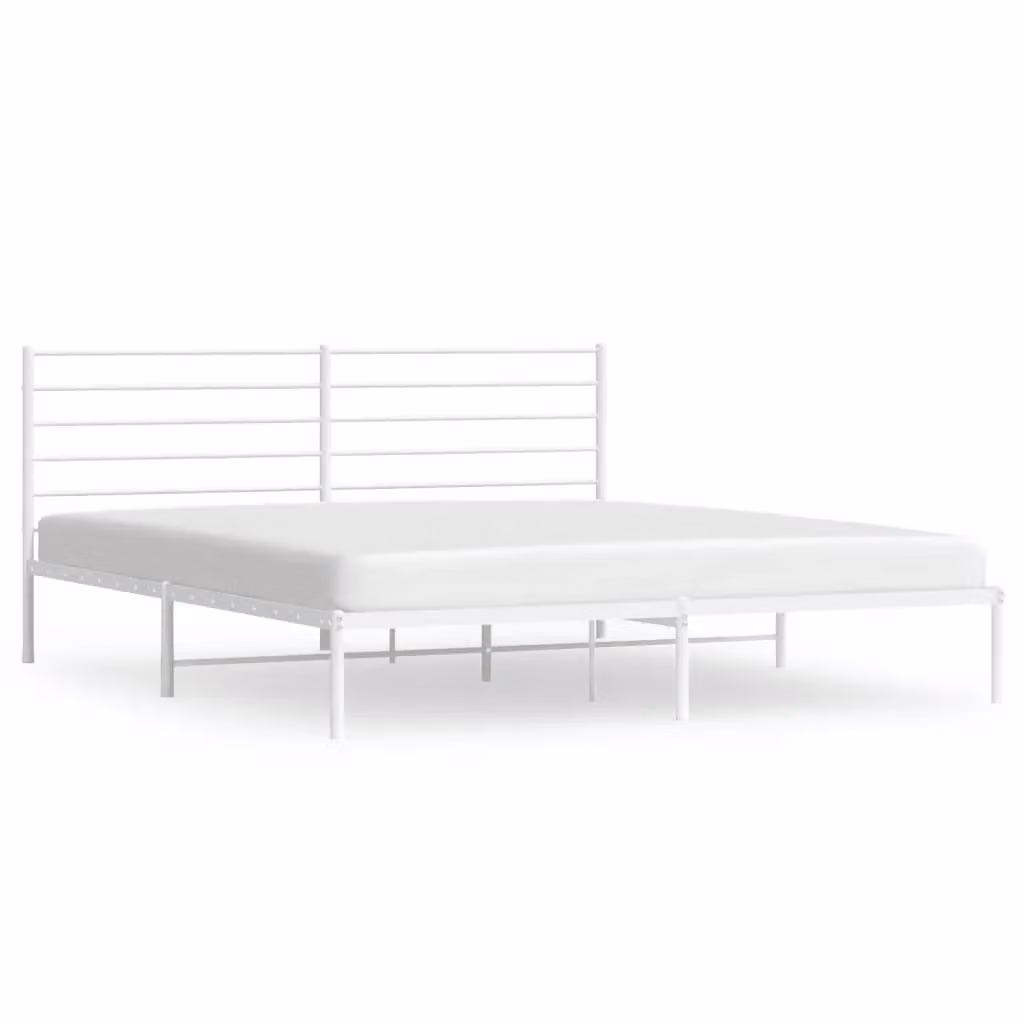 Berkfield Home Metal Bed Frame with Headboard in White W: 183 cm – 2