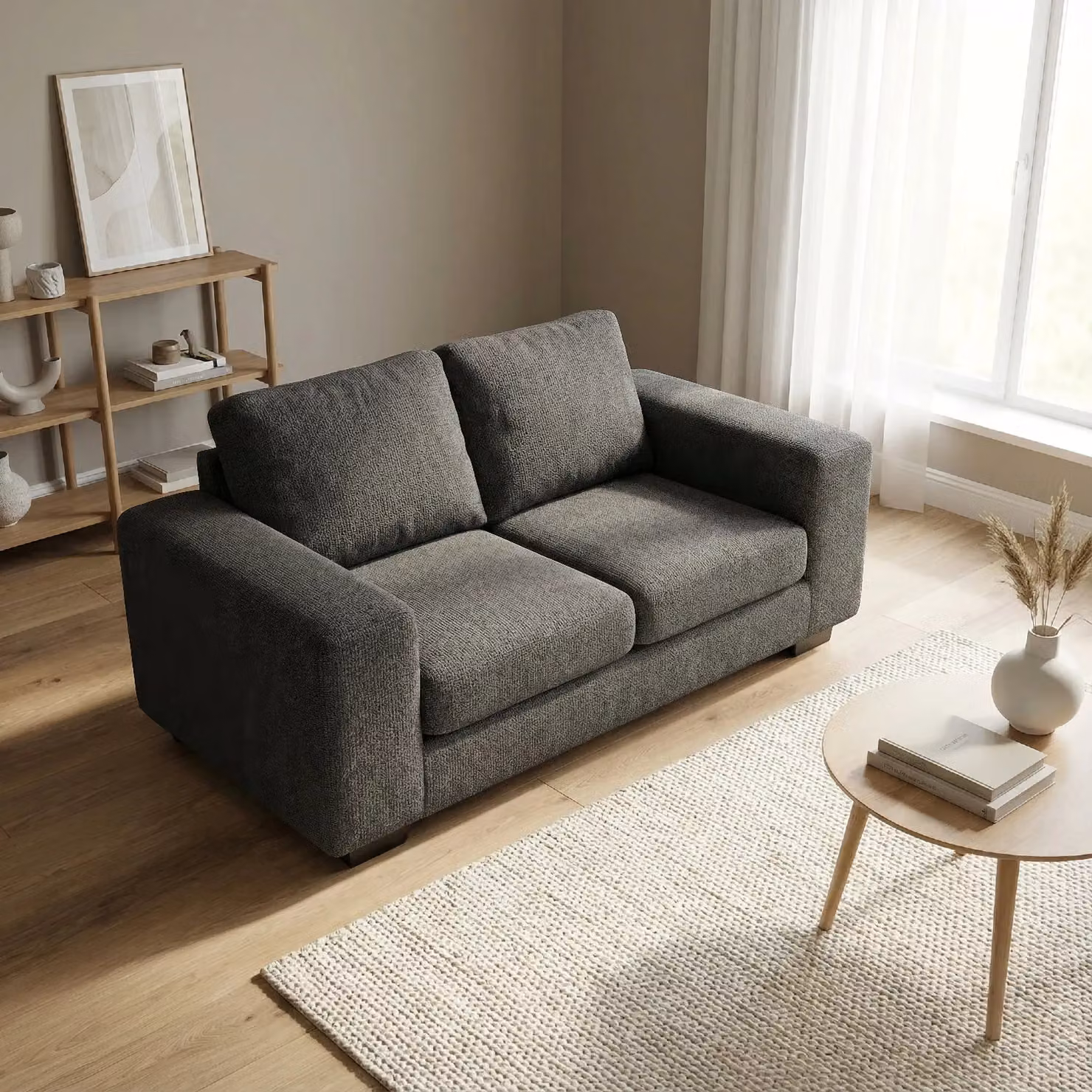 Abakus Direct Boston 2 Seater Sofa in Dark Grey with Basket Weave Fabric and Solid Wood Frame – 4