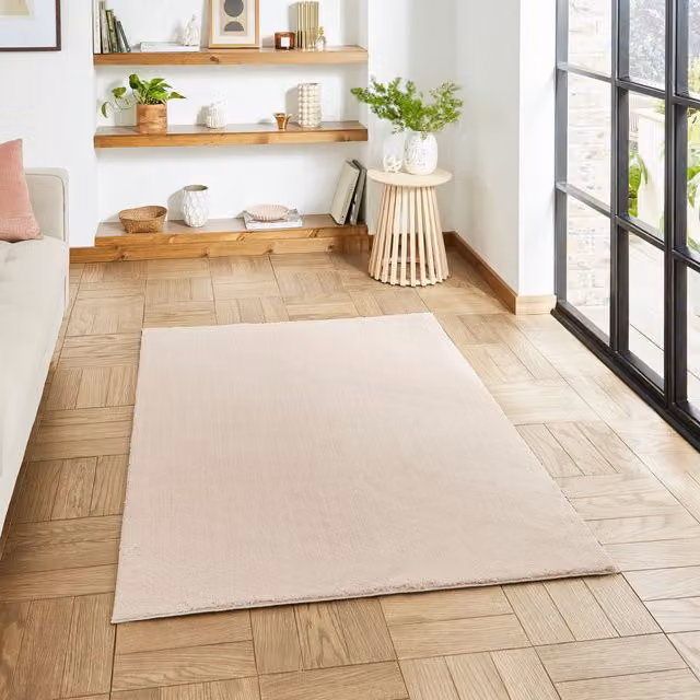 Terrys Bay Modern Washable Rectangular Rug in Pink