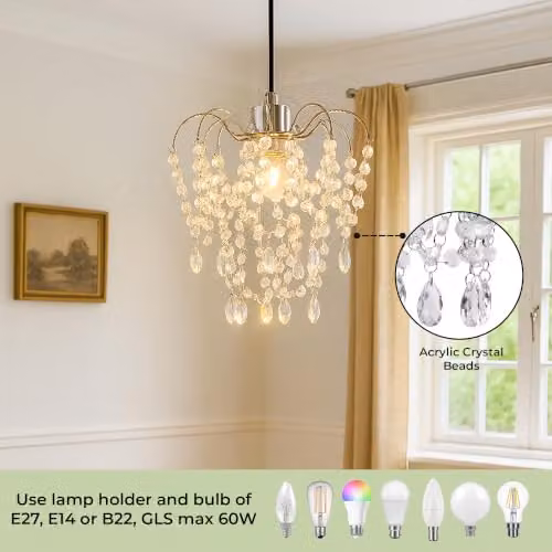 INNOTECK Classic Teardrop Drop Pendant Light Shade in Chrome and Transparent Crystal – 2