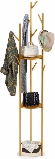 FORGEVIO Gold Coat Rack Stand with Marble Base and Dual Hook Hanging Rail for Hallways