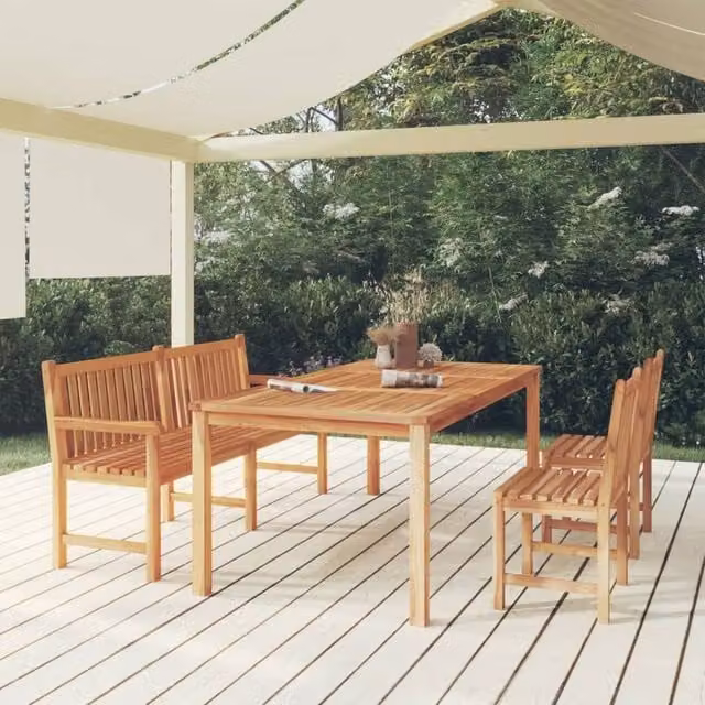 Berkfield Home 4 Piece Solid Teak Wood Garden Dining Set in Brown – 1