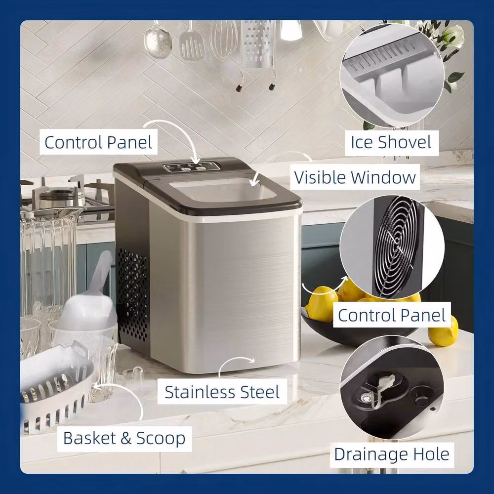 STILVORA Countertop Ice Maker with Self-Cleaning Function, Silver – 5