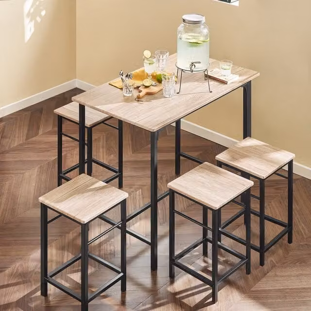 SoBuy 5-Piece Modern Kitchen Breakfast Bar Set in Brown and Black