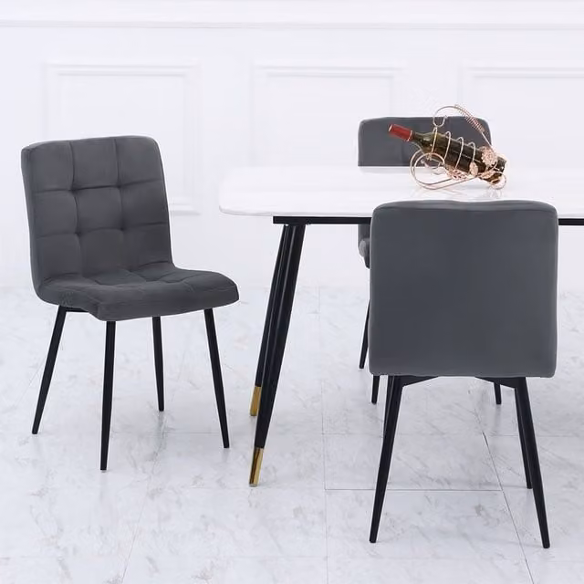 Livingandhome Set of 4 Modern Grey Velvet Upholstered Dining Chairs with Black Metal Legs