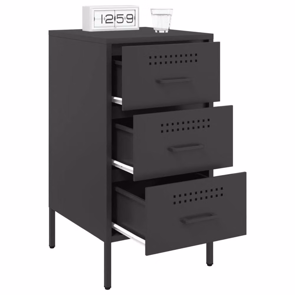 Berkfield Home Sturdy Metal Bedside Cabinets, 2 Pack, Black, W/D/H: 36 x 39 x 68 cm – 2